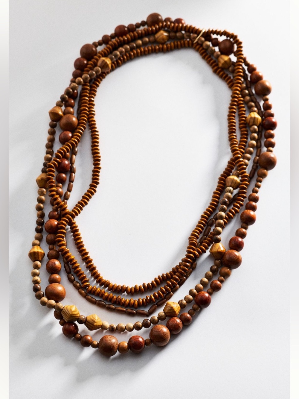 New Anthropologie boho layered wood bead necklace